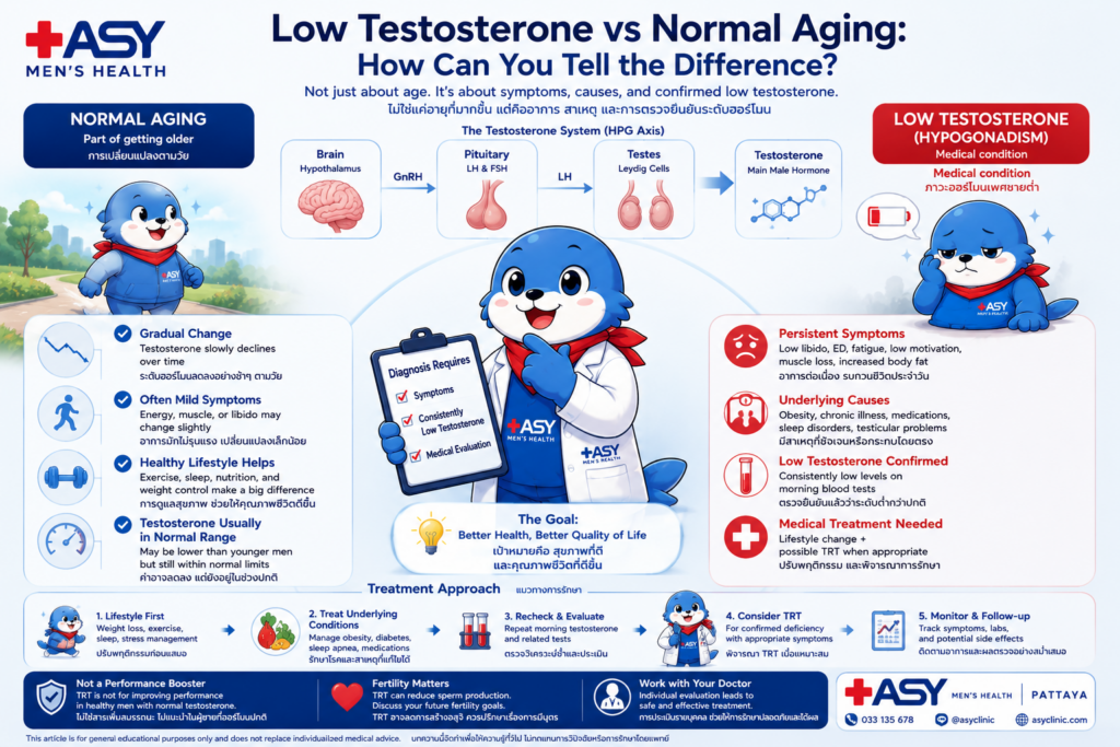 Low testosterone versus normal aging and TRT evaluation for men in Pattaya