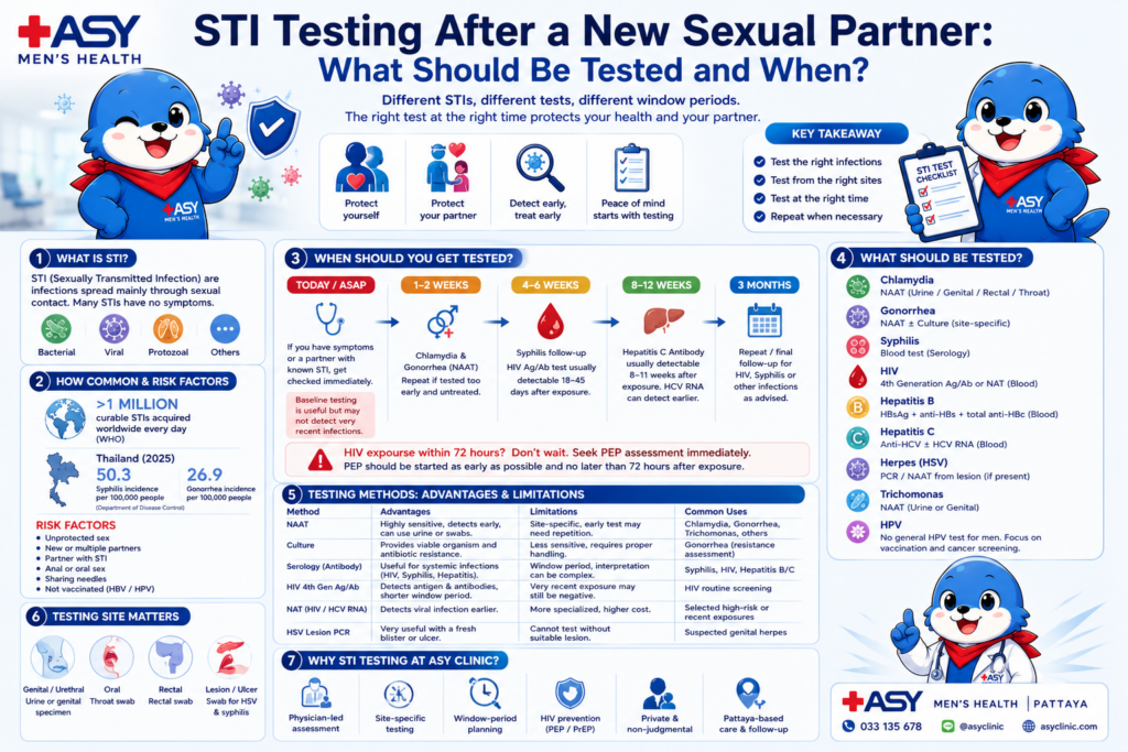 STI testing after a new sexual partner including HIV syphilis chlamydia and gonorrhea testing in Pattaya