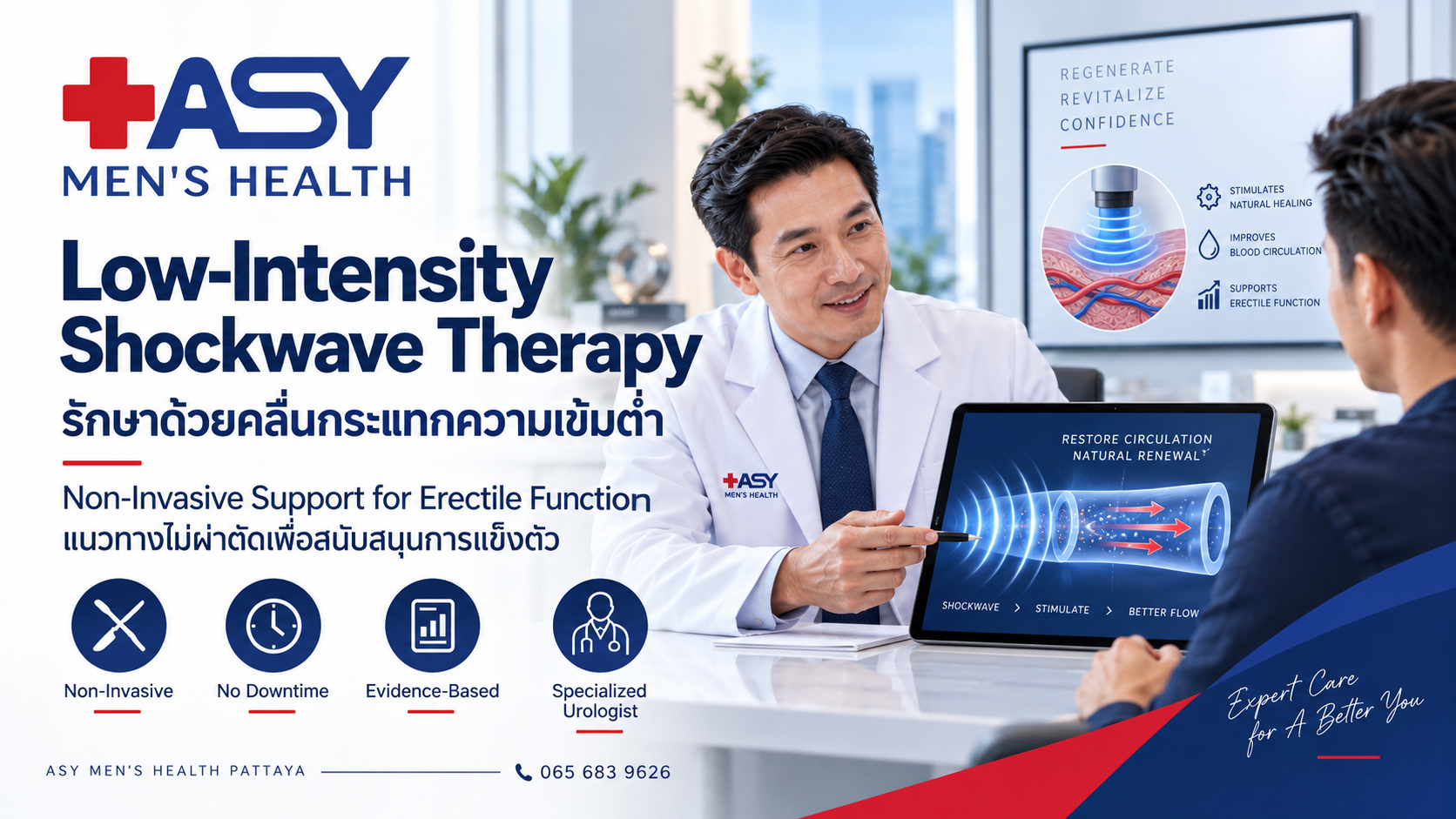 Low-intensity shockwave therapy consultation for erectile dysfunction at ASY Men's Health Pattaya